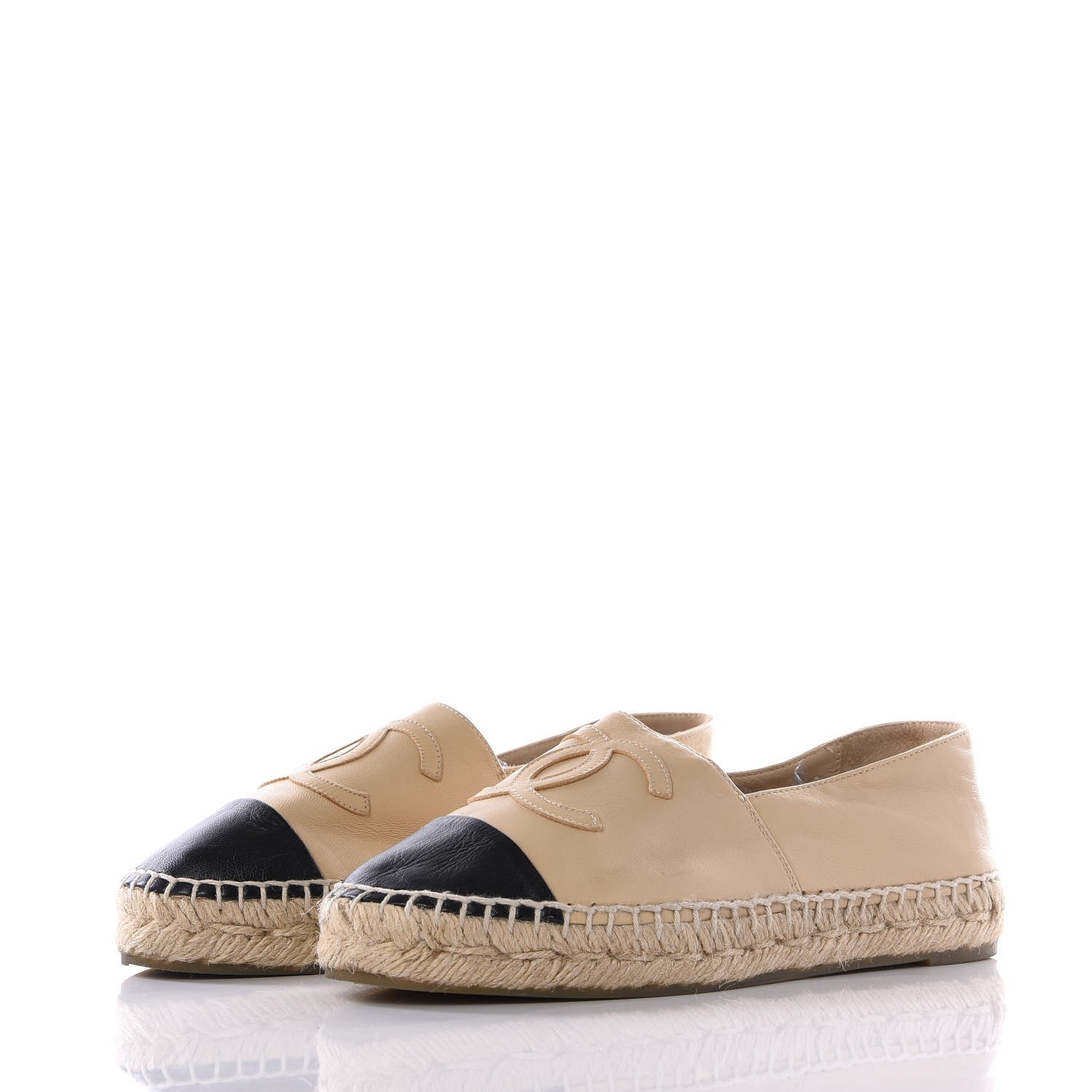 Chanel Lambskin CC Espadrilles 36 Beige Black 2 of 10