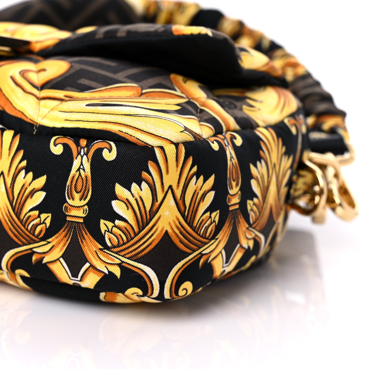 Fendi X VERSACE Silk Fendace FF Baroque Quilted Scarf Baguette Black Gold 7 of 7