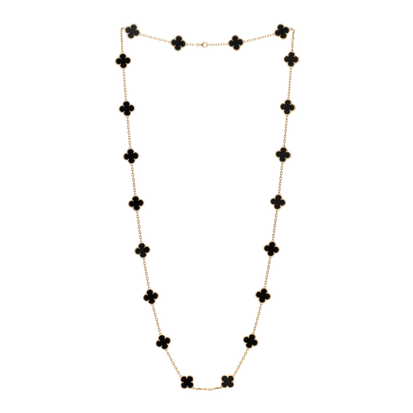 18K Yellow Gold Black Onyx 20 Motifs Vintage Alhambra Necklace