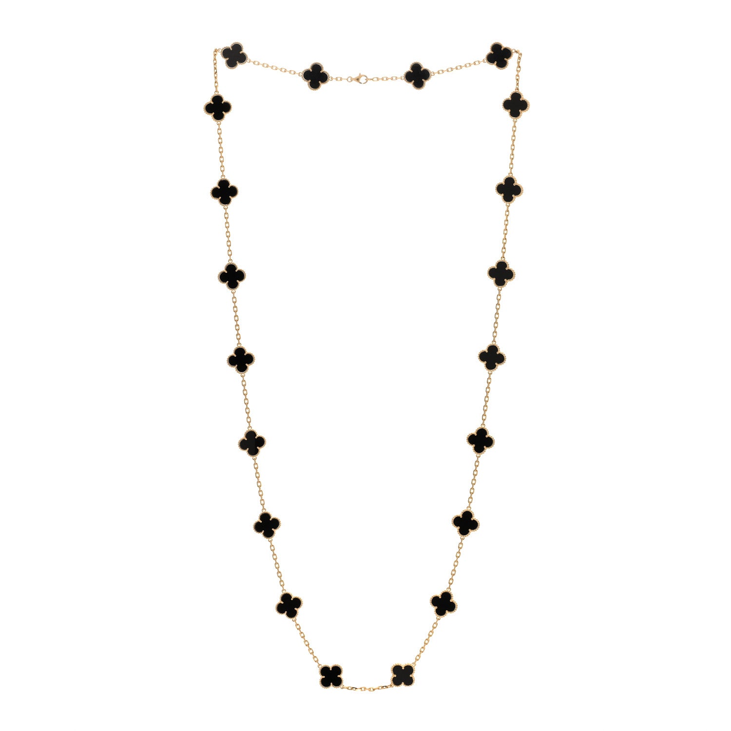 Van Cleef & Arpels 18K Yellow Gold Black Onyx 20 Motifs Vintage Alhambra Necklace 2 of 3