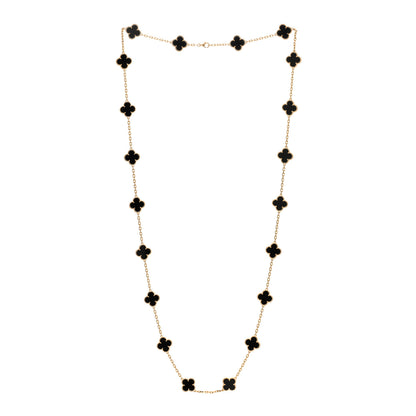 Van Cleef & Arpels 18K Yellow Gold Black Onyx 20 Motifs Vintage Alhambra Necklace 2 of 3