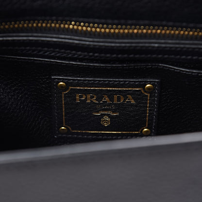 Prada Vitello Daino Sound Twin Pocket Satchel Black 6 of 9