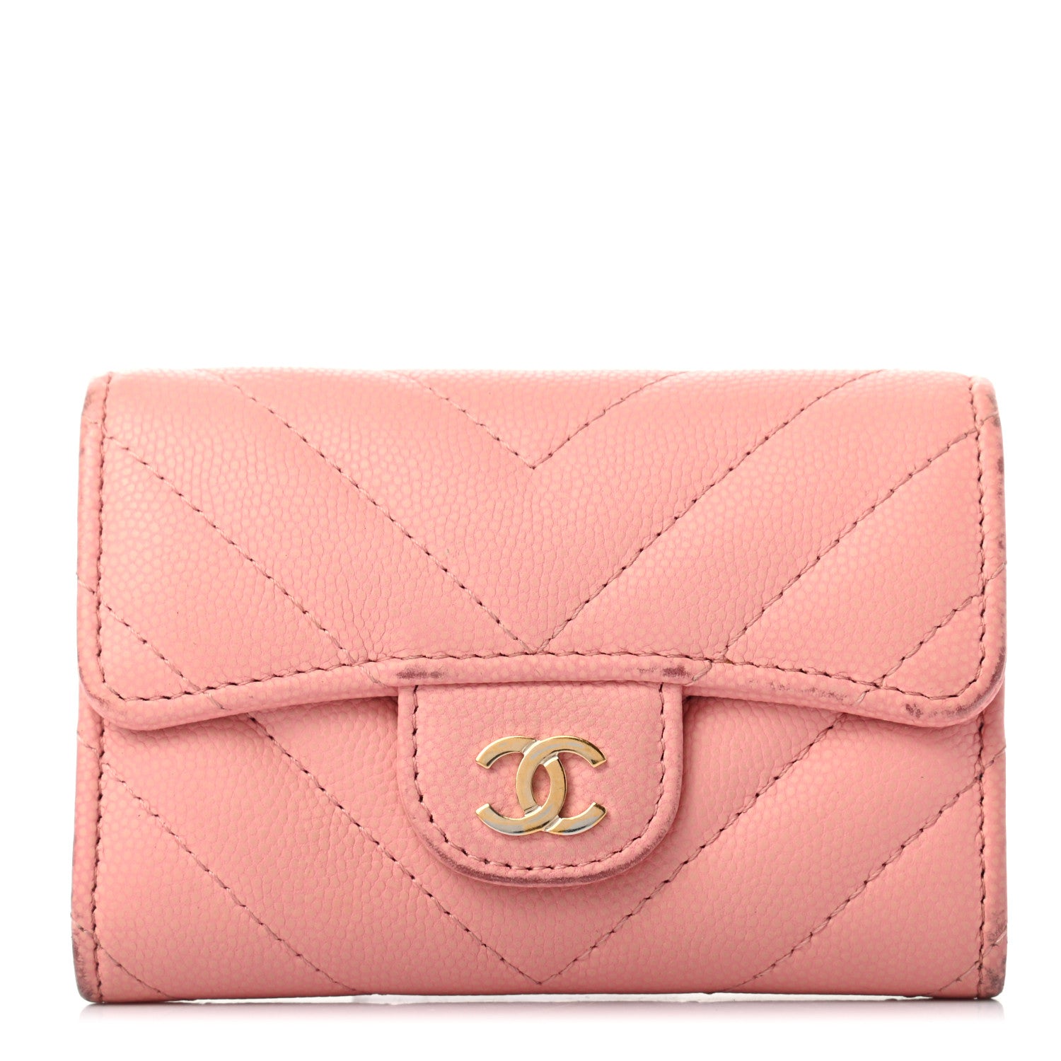 Chanel Caviar Chevron Quilted Flap Card Holder Pink 1 of 8