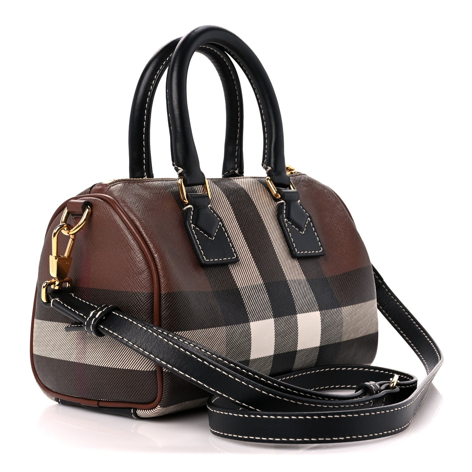 Burberry E-canvas Check Mini Bowling Bag Dark Birch Brown 3 of 10