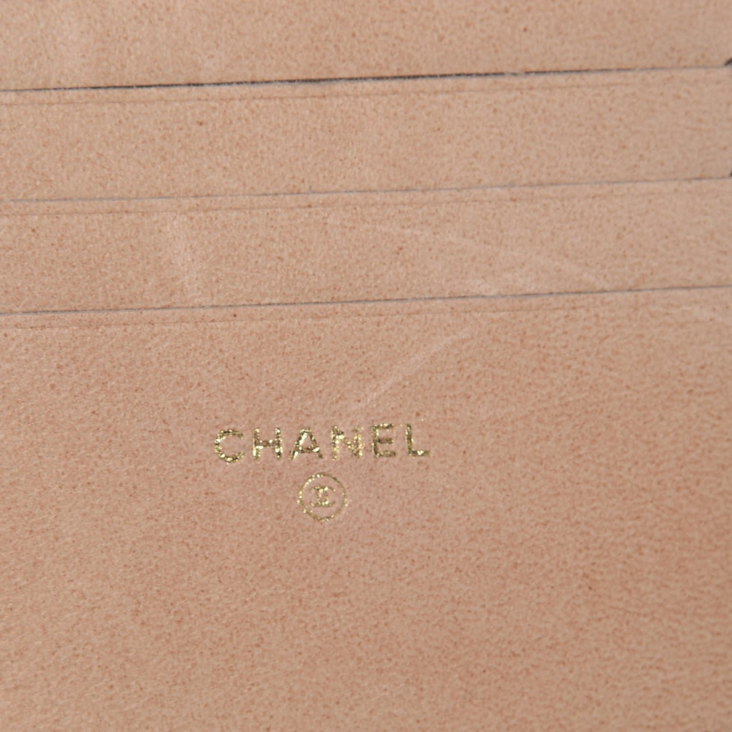 Lambskin Camellia Embossed Zip Around Card Holder Light Beige