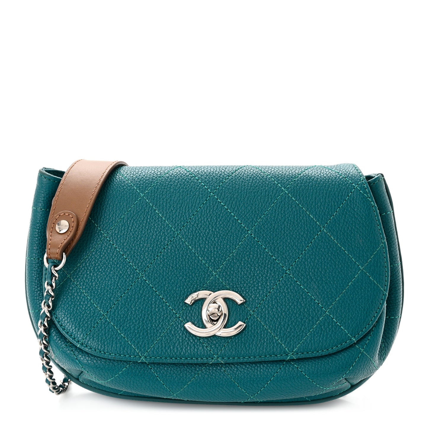 Grained Calfskin Stitched Small Messenger Flap Bag Teal