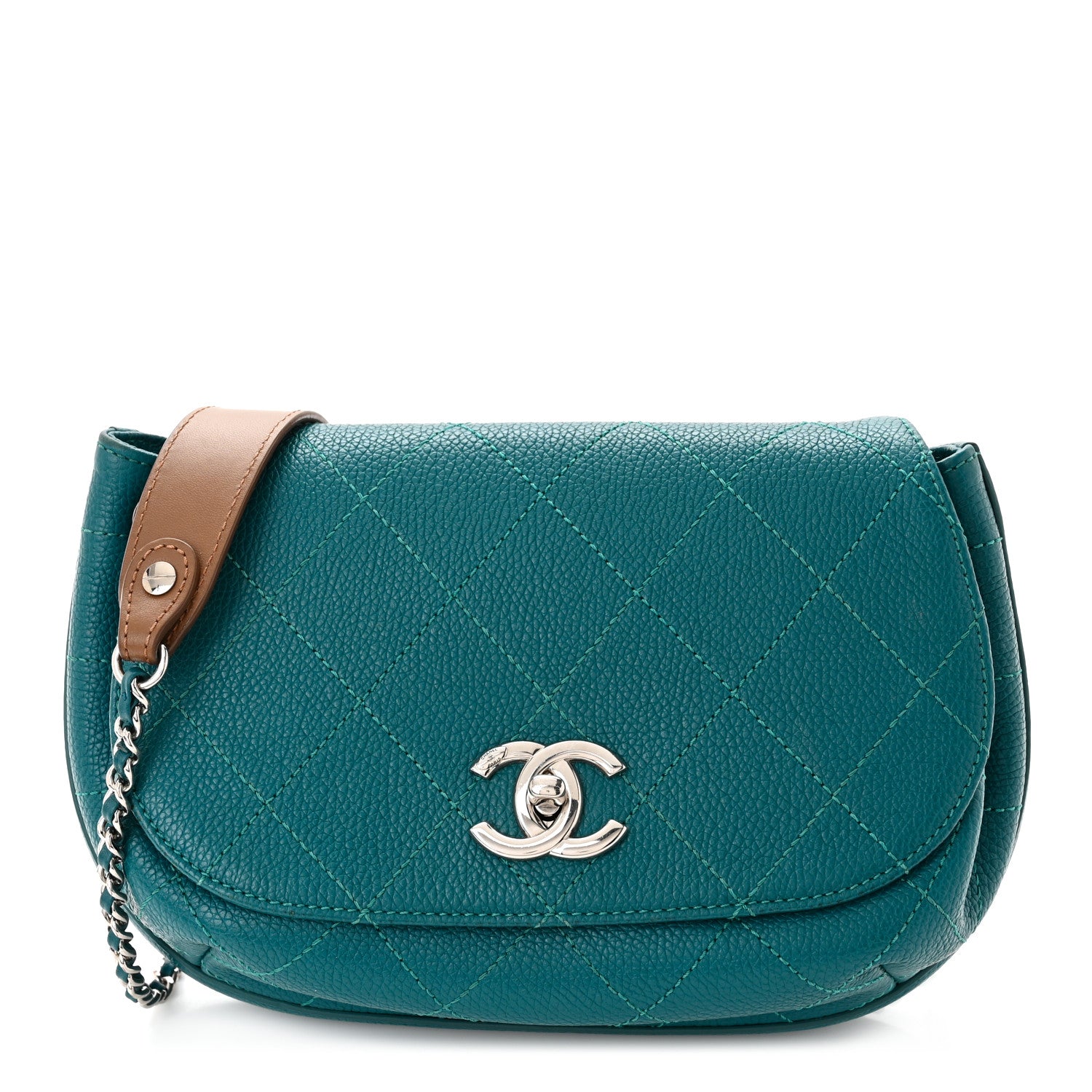 Chanel Grained Calfskin Stitched Small Messenger Flap Bag Teal 1 of 11