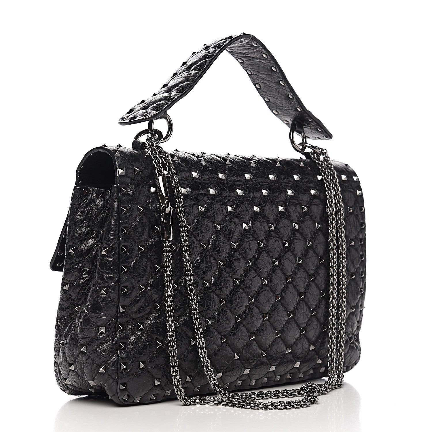 Valentino Garavani Craquele Nappa Large Rockstud Spike Shoulder Bag Black 2 of 12