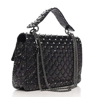 Valentino Garavani Craquele Nappa Large Rockstud Spike Shoulder Bag Black 2 of 12