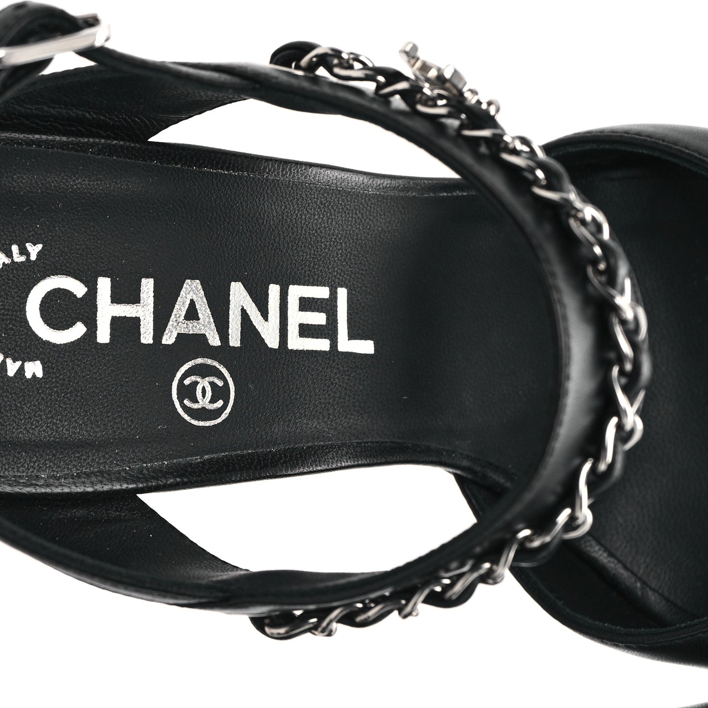 Lambskin CC Chain Sandals 36.5 Black