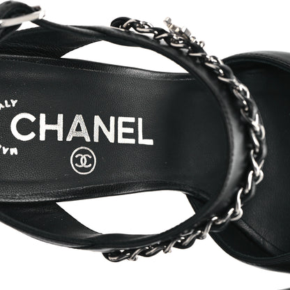 Chanel Lambskin CC Chain Sandals 36.5 Black 8 of 10