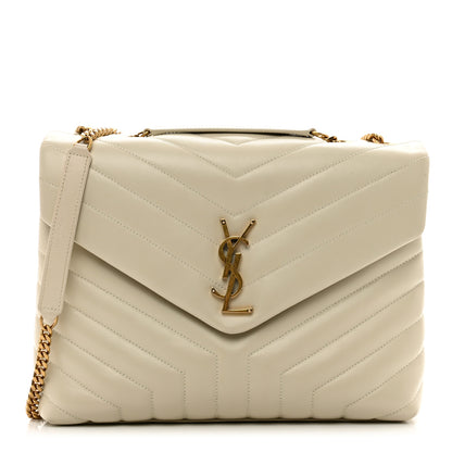 Saint Laurent Calfskin Y Quilted Monogram Medium Loulou Chain Satchel Crema Soft 1 of 12