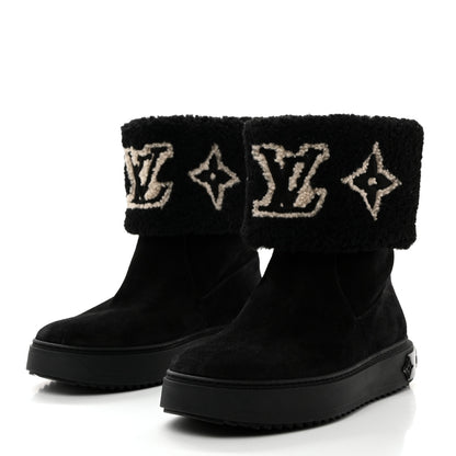 Louis Vuitton Suede Calfskin Shearling Snowdrop Flat Ankle Boot 41 Black 3 of 8