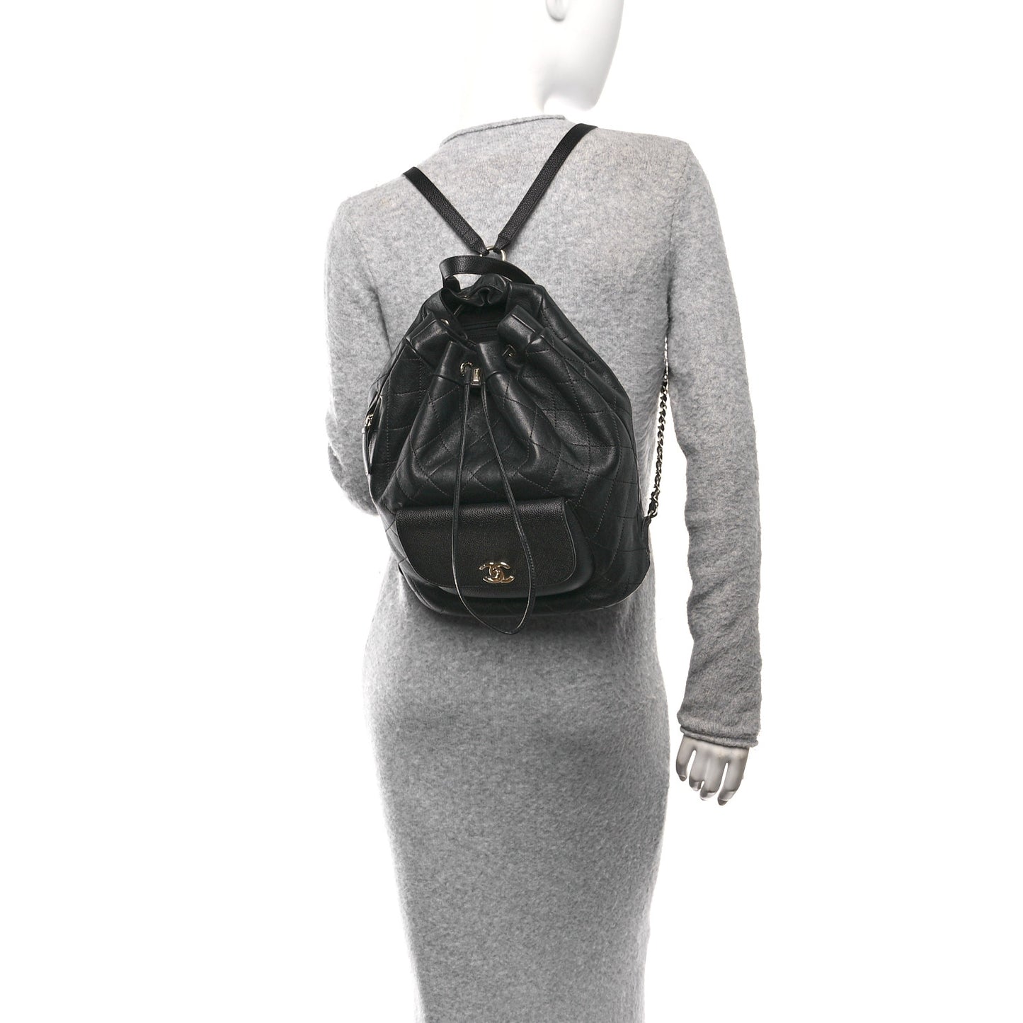 Sheepskin Caviar Quilted Daily Round Backpack Black