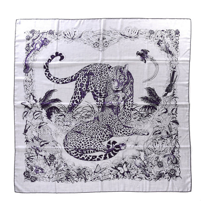 Hermes Cashmere Silk Jungle Love Tattoo Shawl 140 Gris Chine Iris 1 of 5