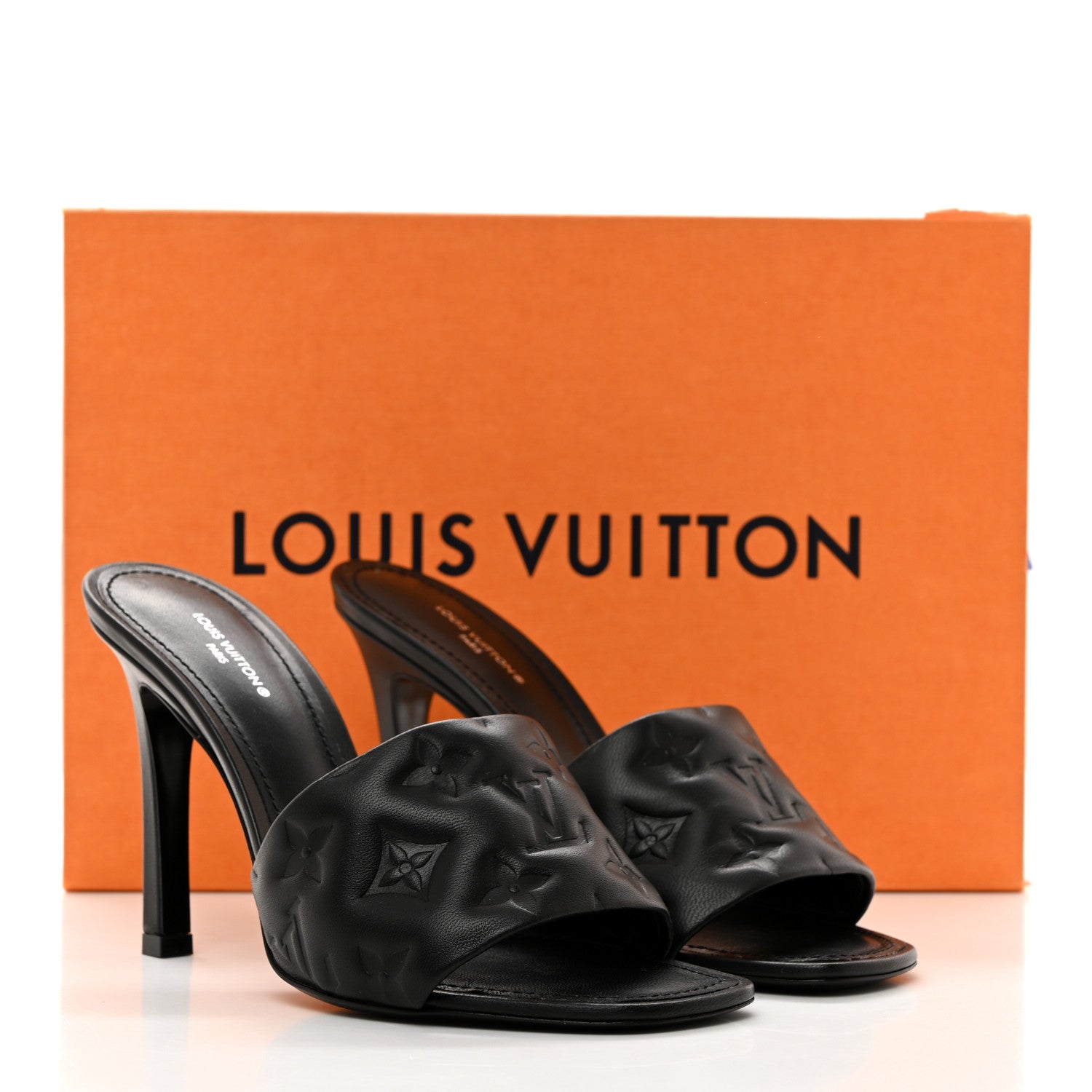 Louis Vuitton Lambskin Embossed Monogram Revival High Heel Mules 37.5 Black 10 of 10