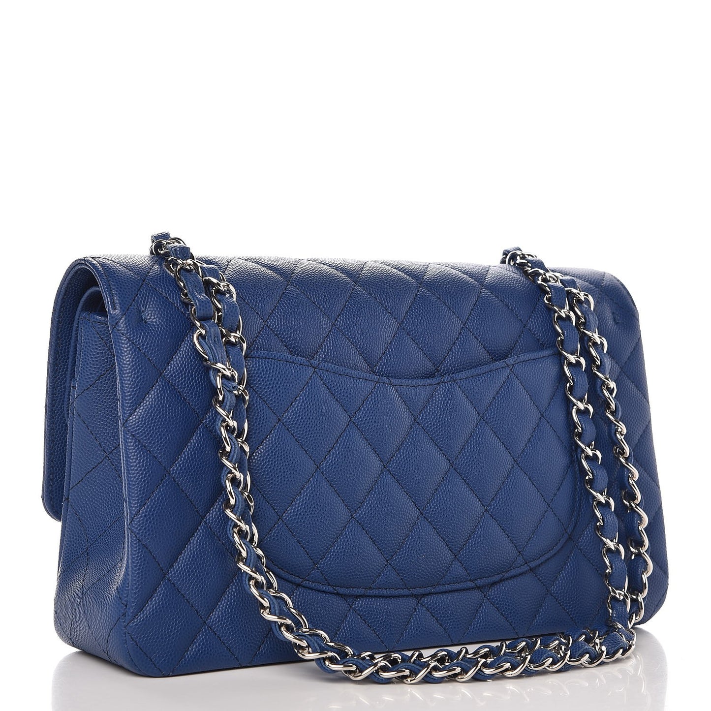 Caviar Quilted Medium Double Flap Dark Blue