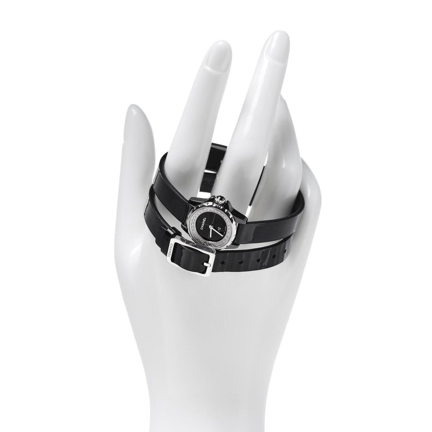 Stainless Steel Patent Calfskin Ceramic Diamond 19mm J12-XS Glove Watch Black