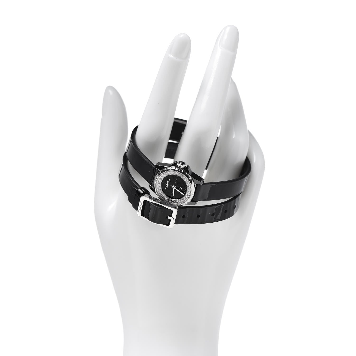 Chanel Stainless Steel Patent Calfskin Ceramic Diamond 19mm J12-XS Glove Watch Black 3 of 13