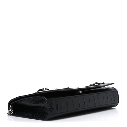 Balenciaga Crocodile Embossed Calfskin Classic Silver Hardware Le City Wallet On Chain Silver 4 of 10