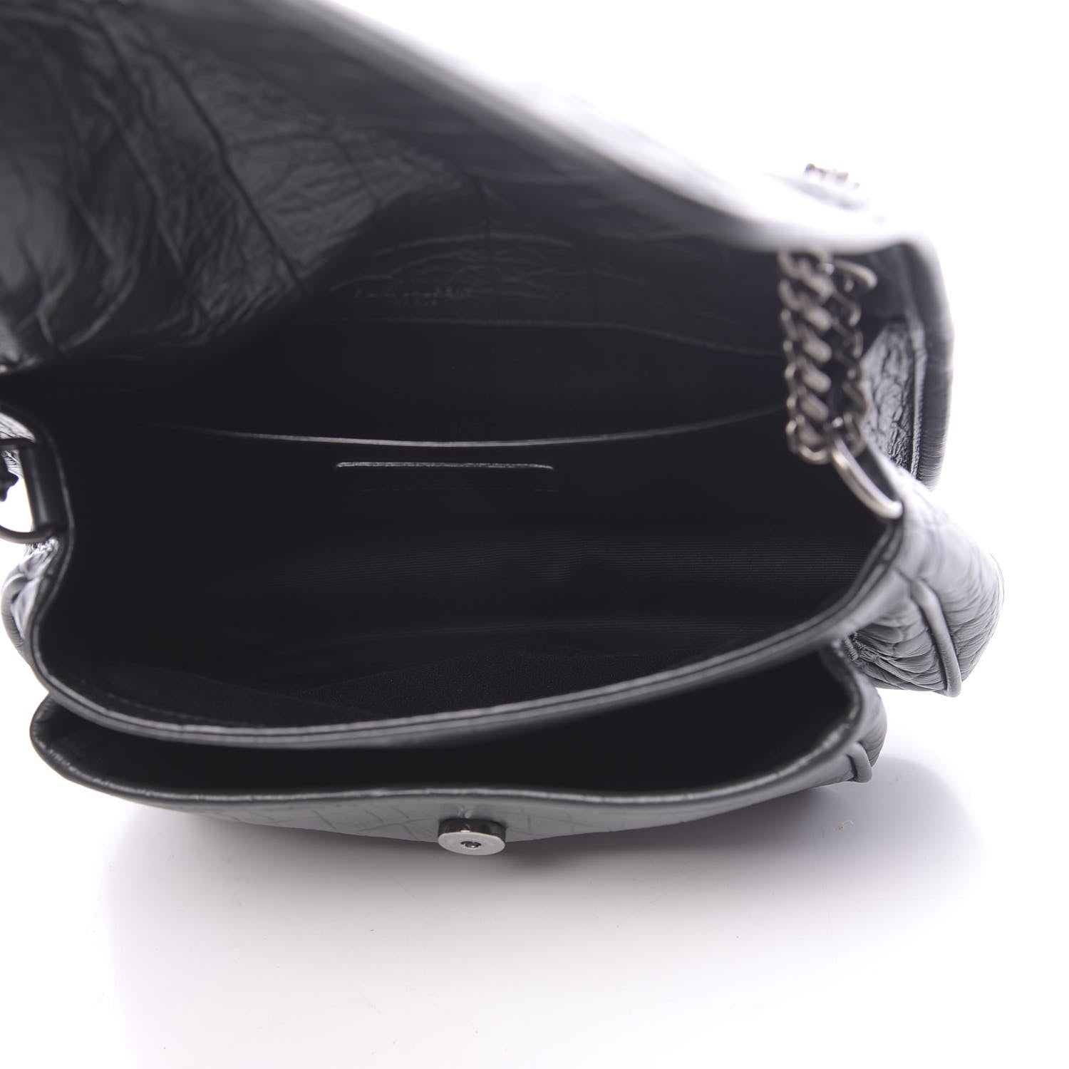 Saint Laurent Calfskin Crocodile Embossed Matelasse Monogram Baby Niki Chain Satchel Black 5 of 9