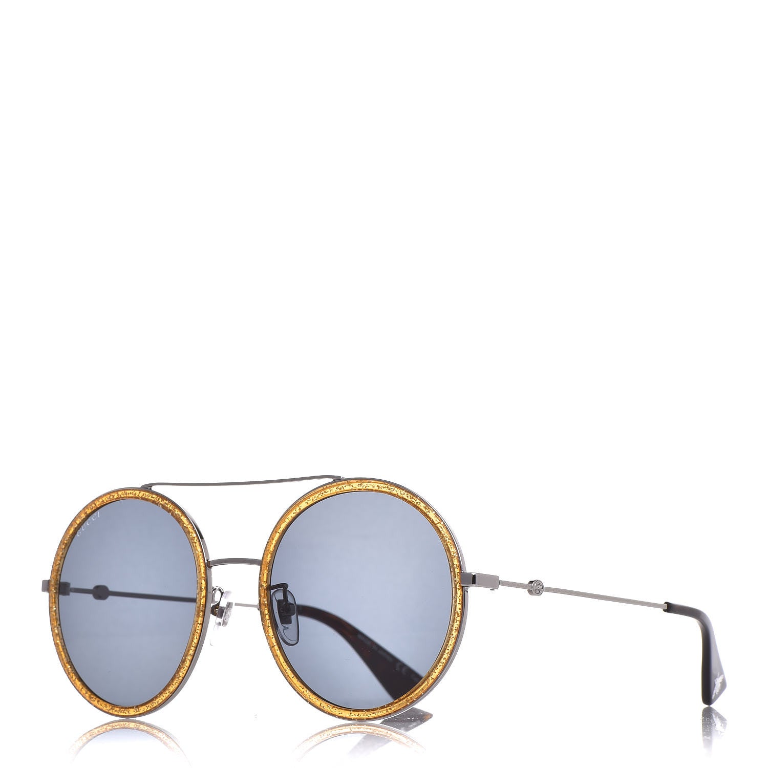Gucci Round Frame Glitter Sunglasses GG0061S Yellow 1 of 9