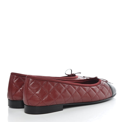 Chanel Caviar Quilted CC Cap Toe Ballerina Flats 39.5 Black Red 4 of 10