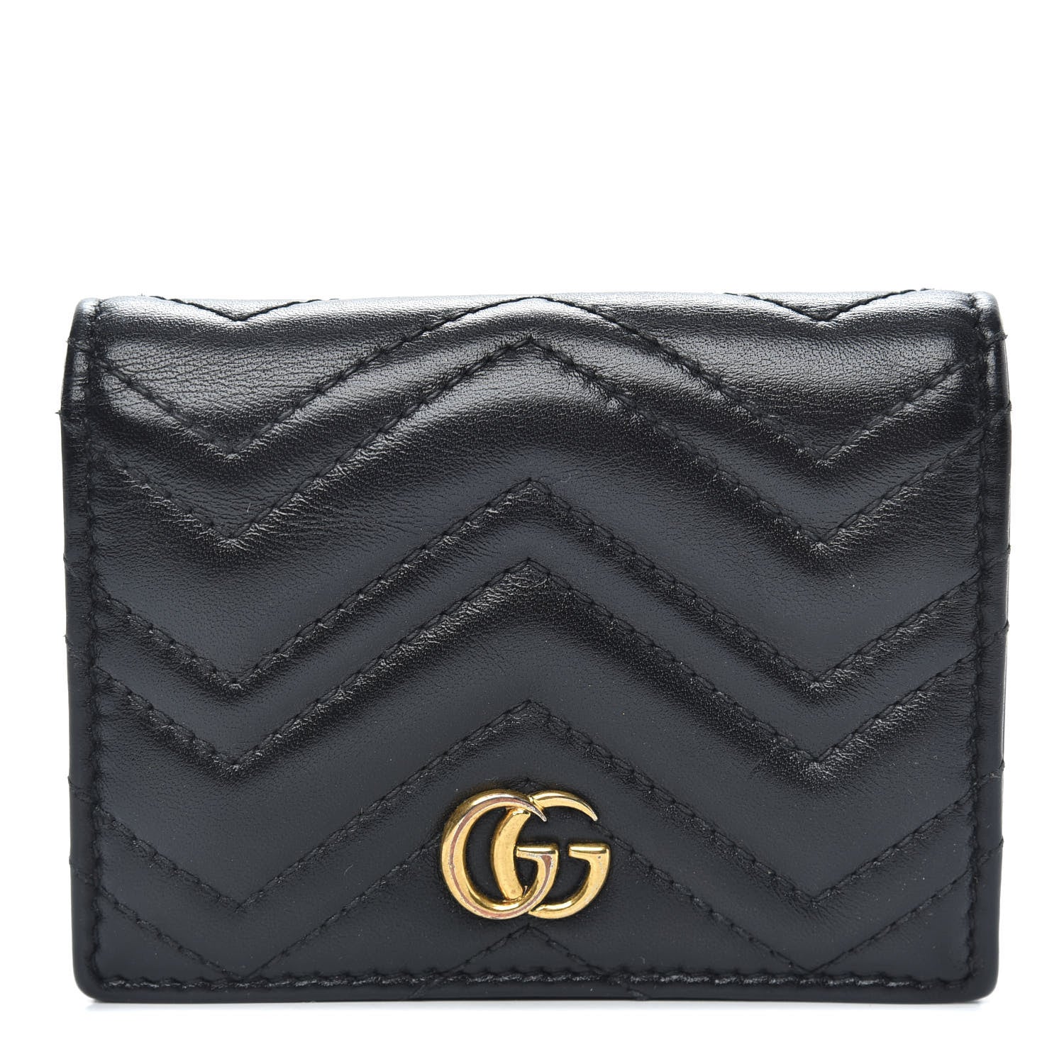 Gucci Calfskin Matelasse GG Marmont Card Case Wallet Black 1 of 9