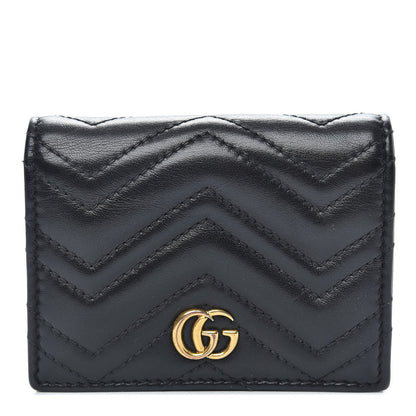 Gucci Calfskin Matelasse GG Marmont Card Case Wallet Black 1 of 9
