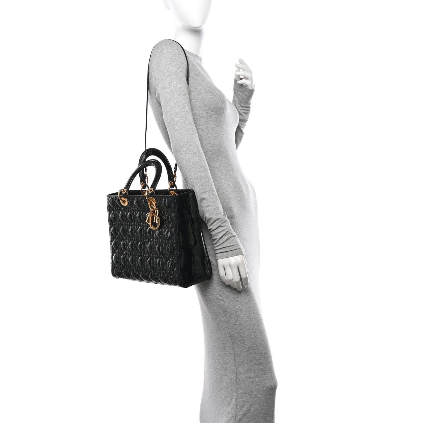 Patent Cannage Large Lady Dior Black