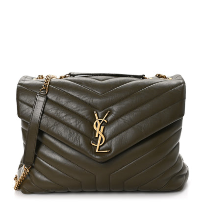Saint Laurent Calfskin Y Quilted Monogram Medium Loulou Chain Satchel Military Olive 1 of 18