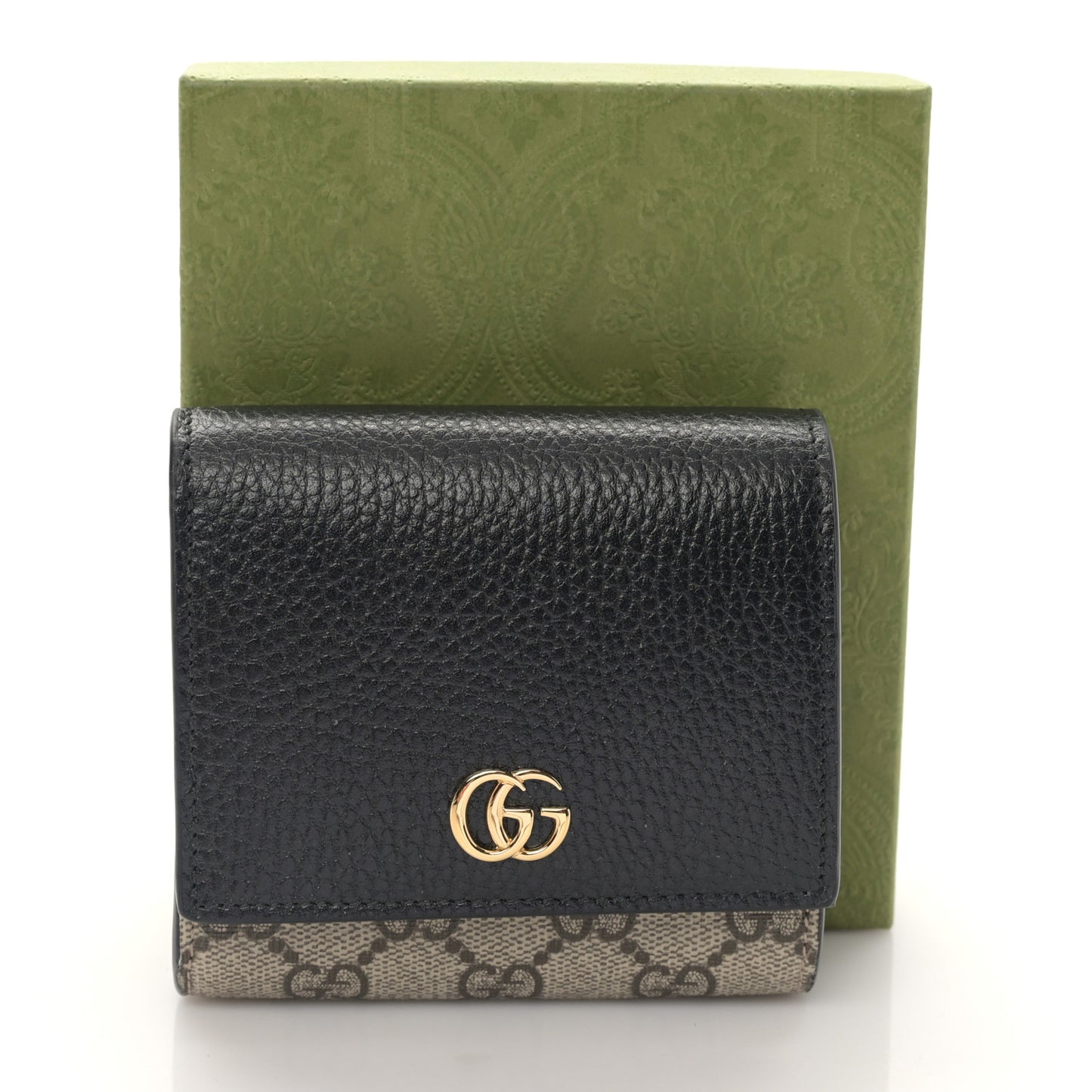 Dollar Calfskin GG Supreme Monogram Medium GG Marmont Wallet Black Beige Ebony