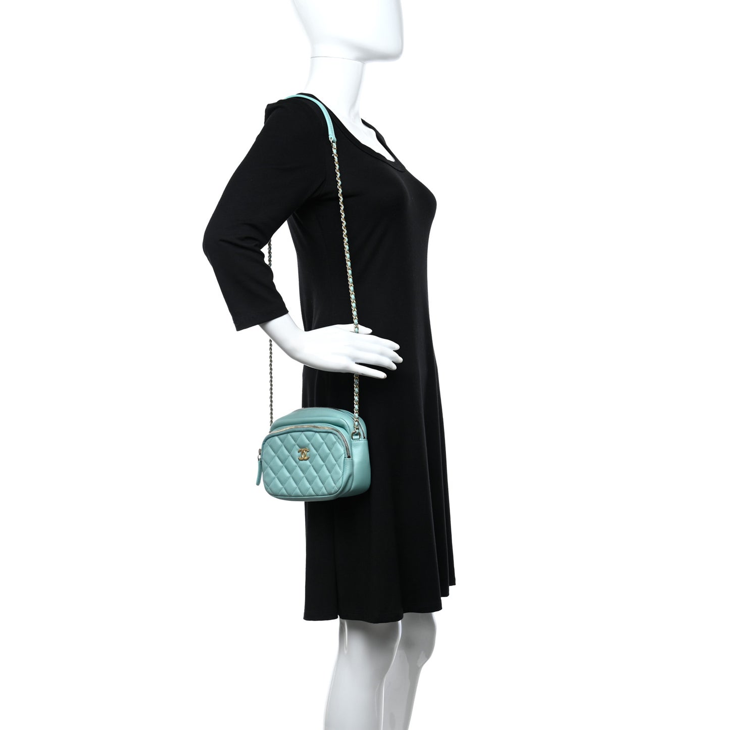 Calfskin Quilted Day Trips Camera Case Turquoise