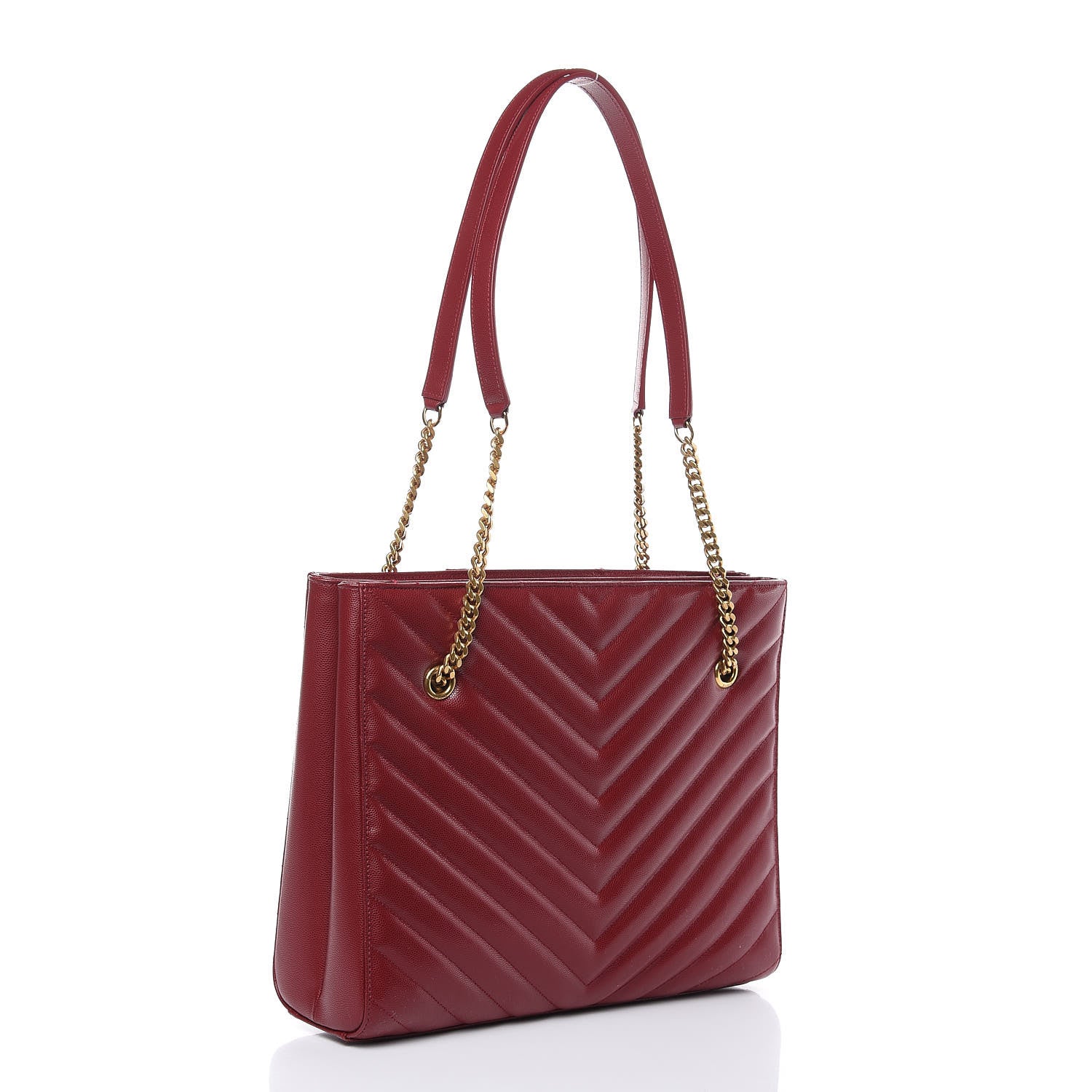 Saint Laurent Grain de Poudre Matelasse Chevron Medium Tribeca Shopping Bag Garnet 3 of 12
