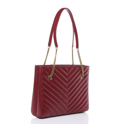 Saint Laurent Grain de Poudre Matelasse Chevron Medium Tribeca Shopping Bag Garnet 3 of 12