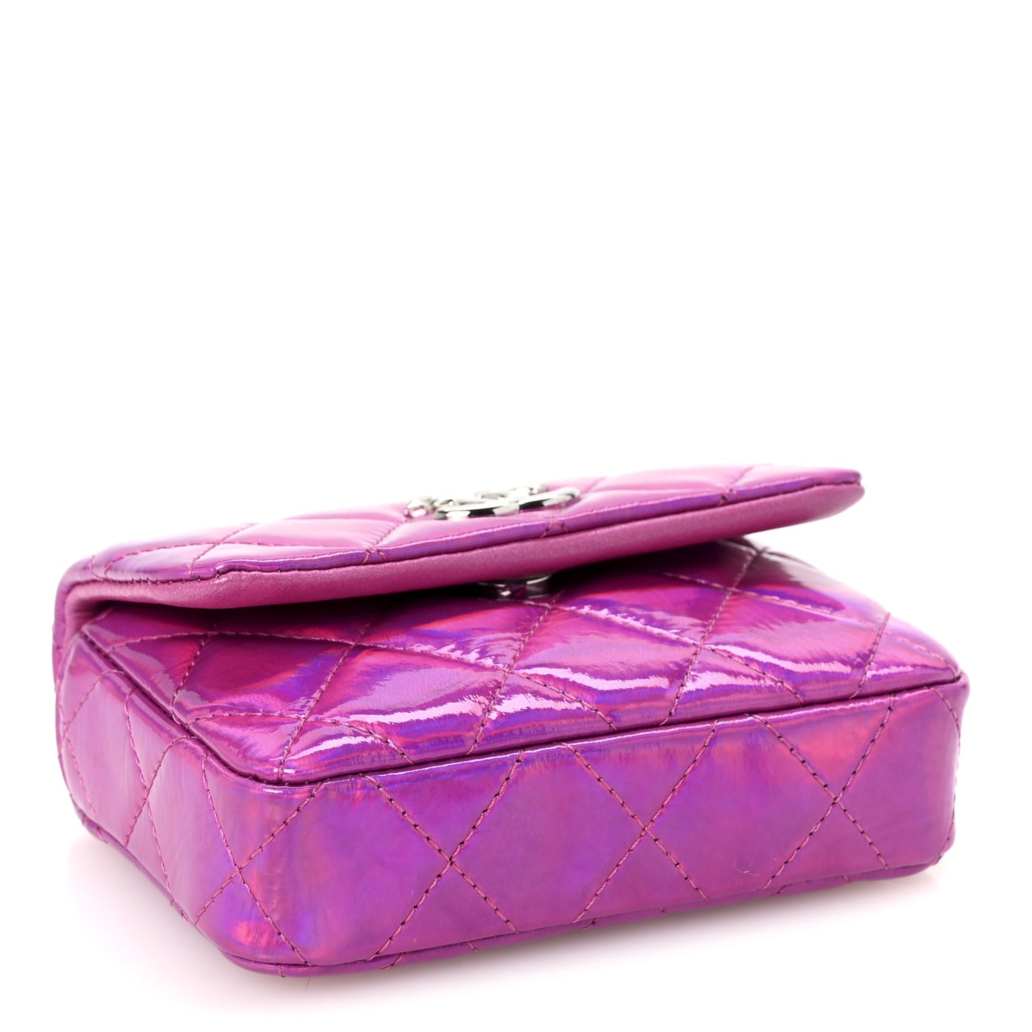 Iridescent Mirror Goatskin Hook Card Holder Fuchsia