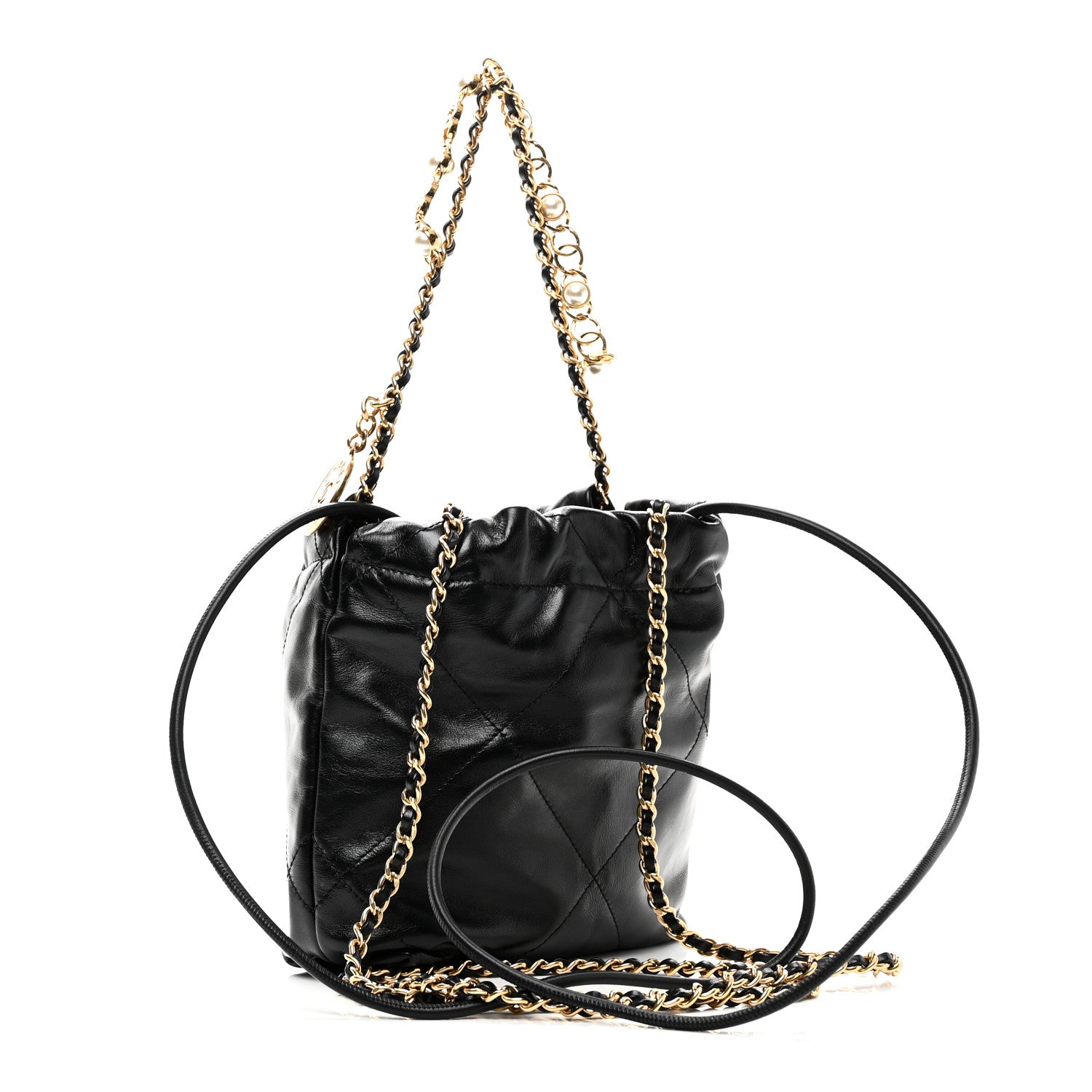 Chanel Shiny Calfskin Quilted Pearl CC Chain Mini Chanel 22 Black 3 of 10