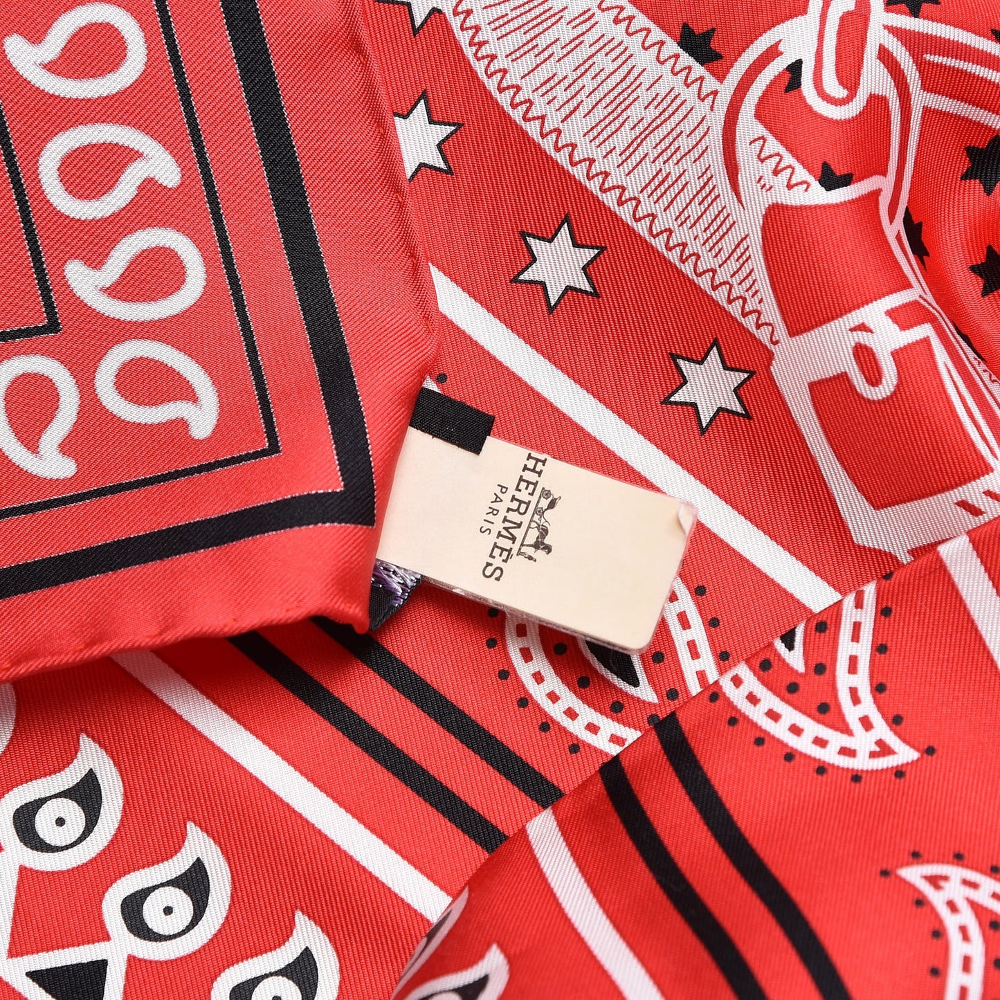 Silk Eperon D'Or Bandana Scarf 140 Rouge Noir Blanc
