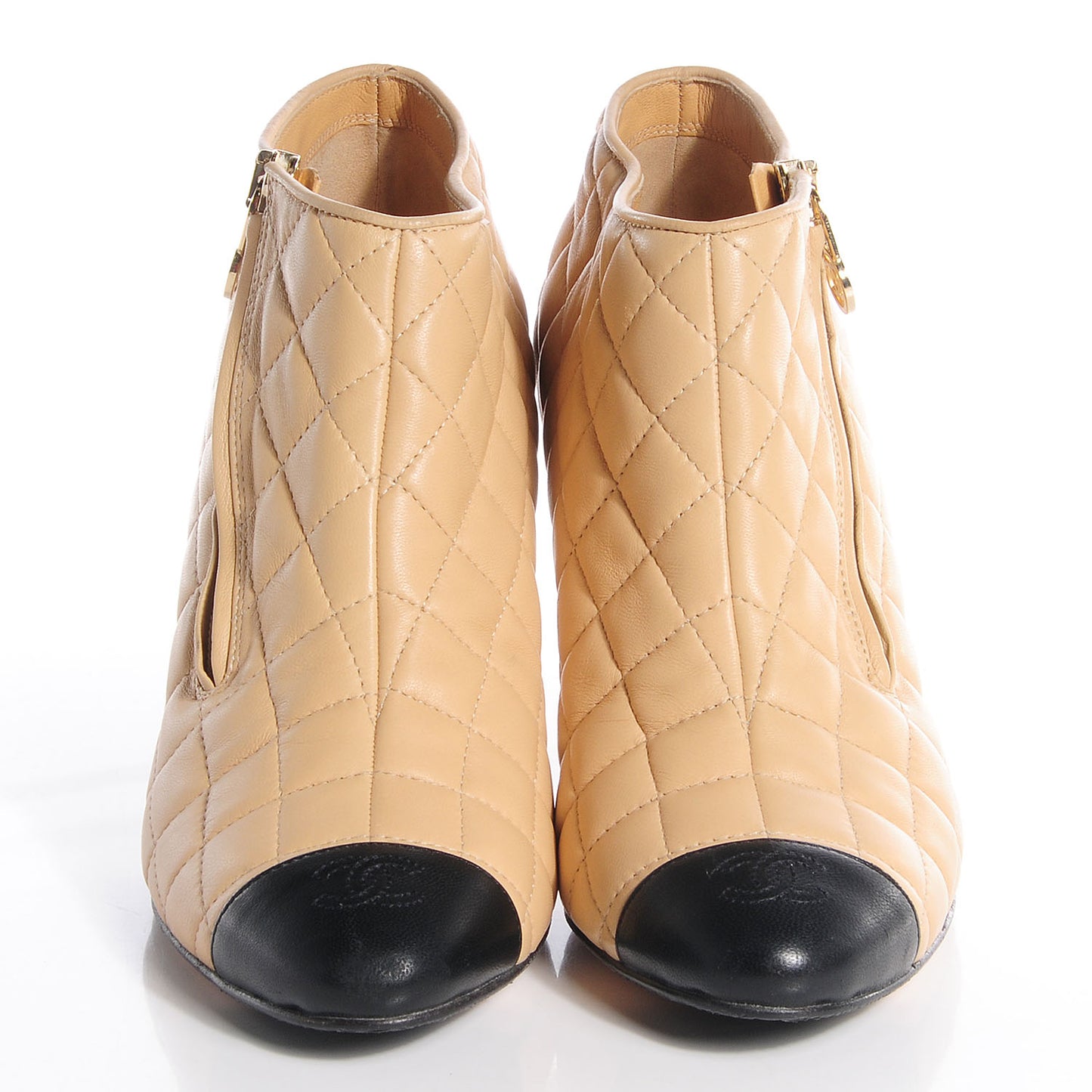 Leather Quilted Cap Toe Boots 39.5 Beige Black