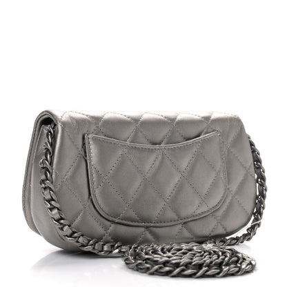 Chanel Metallic Calfskin Quilted Flap Clutch With Chain Ruthenium 2 of 4
