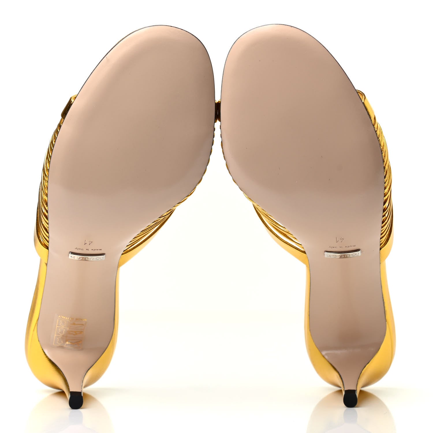 Gucci Metallic Nappa Crawford Knot Mid Heel Slide Sandals 41 Gold 4 of 4