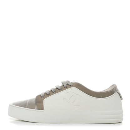 Chanel Velvet Calfskin Womens CC Sneakers 41 White Silver 1 of 13
