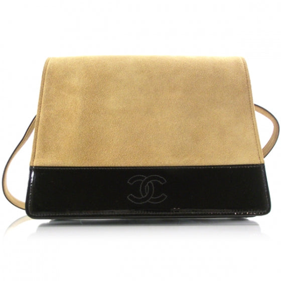 Suede Patent Shoulder Bag Beige Black