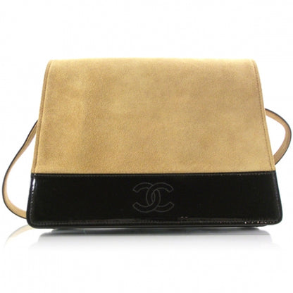 Chanel Suede Patent Shoulder Bag Beige Black 1 of 9