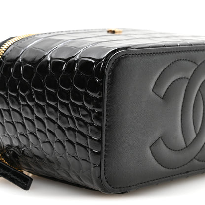 Chanel Calfskin Crocodile Embossed Exoticoco Small Top Handle Vanity Case With Chain Black 9 of 11