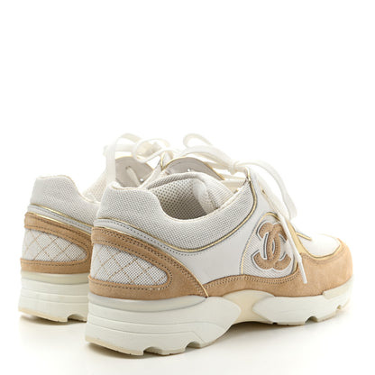 Chanel Suede Calfskin CC Sneakers 36.5 Beige Gold 4 of 8