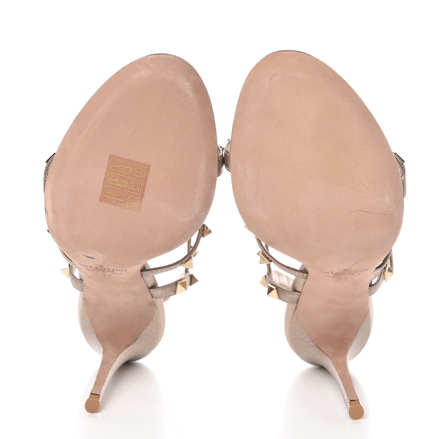 Valentino Garavani Metallic Pebbled Calfskin Rockstud Gladiator 105mm Sandals 37 Skin 5 of 7