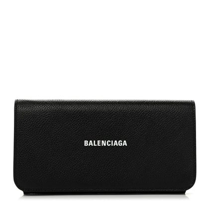 Balenciaga Grained Calfskin Logo Cash Thin Money Wallet Black White 1 of 9