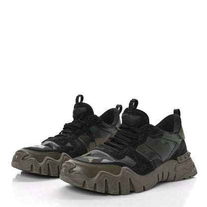 Valentino Garavani Nappa Suede Camouflage Mens Rockrunner Plus Sneakers 44 Army Green Black Multicolor 4 of 10