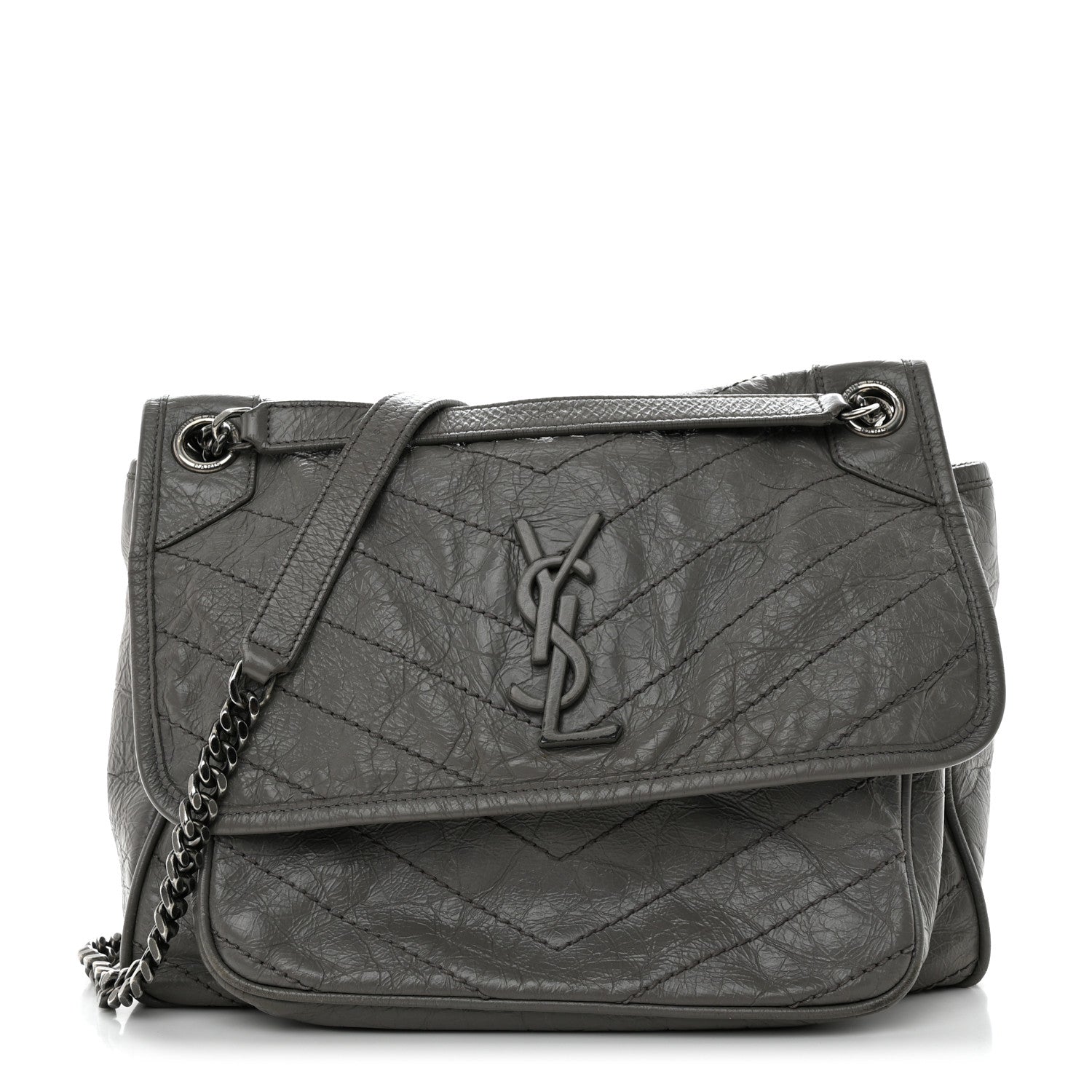 Saint Laurent Crinkled Calfskin Matelasse Monogram Medium Niki Chain Satchel Fog 1 of 11
